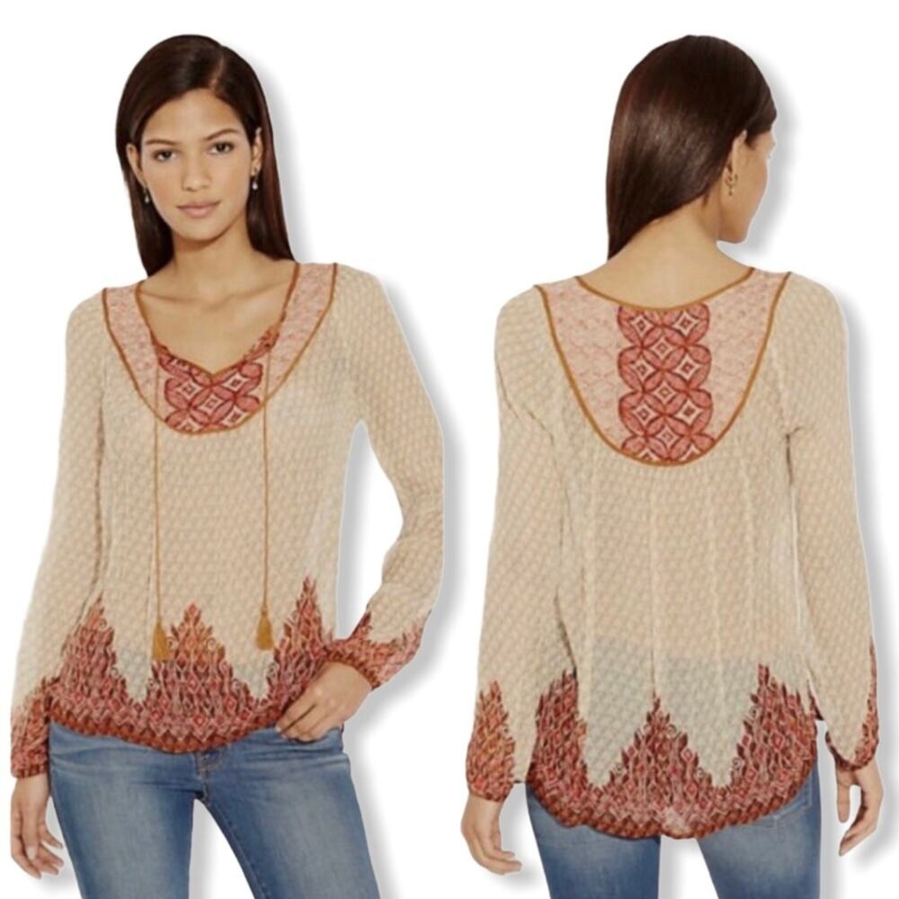 Lucky Brand Sheer Boho Peasant Blouse Sz 2X